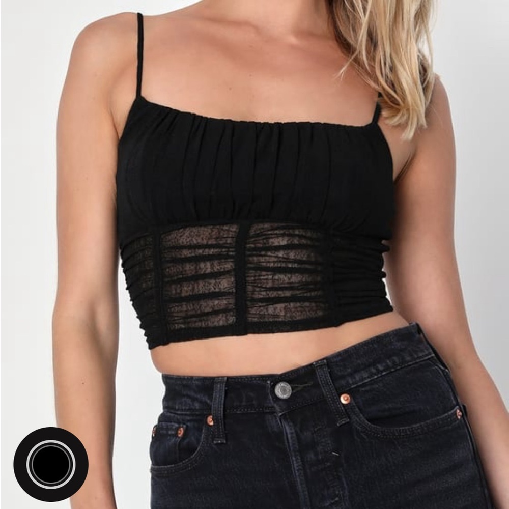 Lulus Black Mesh Sleeveless Bustier Crop Top - Size Small